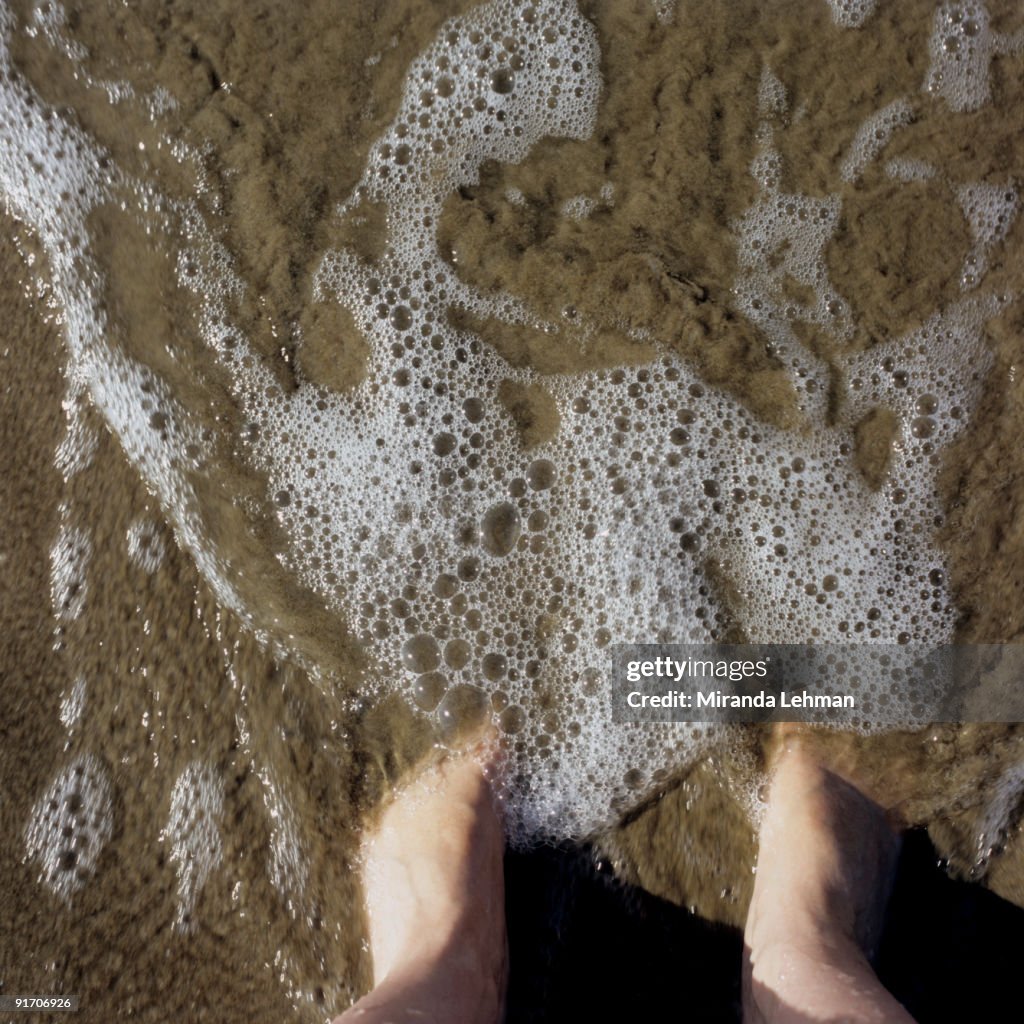 Someone standing in a tidepool