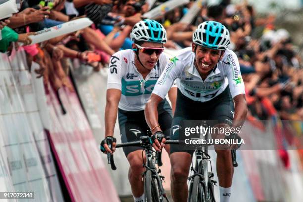 Colombian cyclist Egan Bernal of the Sky Team competes during the "Colombia Oro y Paz" tour, sixth stage, in Manizales, Colombia, on February 11,...