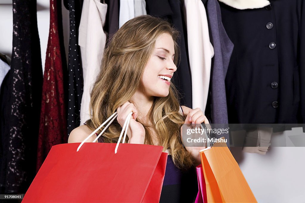 Woman is shopping and very happy