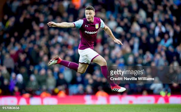 James Chester of Aston Villa during the Sky Bet Championship match between Aston Villa and Birmingham City at Villa Park on February 11, 2018 in...