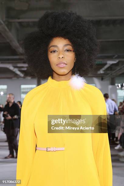 Actor Jessica Williams attends the Tibi front row during New York Fashion Week: The Shows at Pier 17 on February 11, 2018 in New York City.