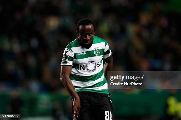 Sporting's forward Seydou Doumbia reacts during Primeira Liga 2017/18 match between Sporting CP vs CD Feirense, in Lisbon, on February 11, 2017.