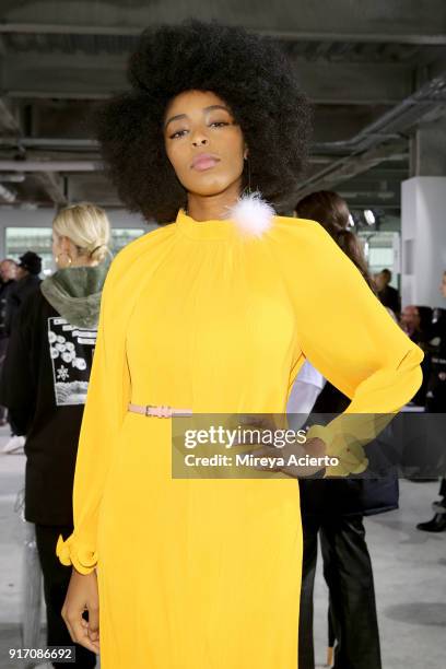 Actor Jessica Williams attends the Tibi front row during New York Fashion Week: The Shows at Pier 17 on February 11, 2018 in New York City.