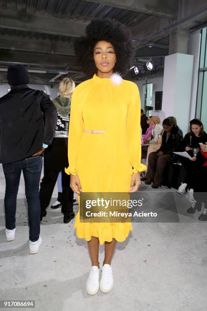 Actor Jessica Williams attends the Tibi front row during New York Fashion Week: The Shows at Pier 17 on February 11, 2018 in New York City.