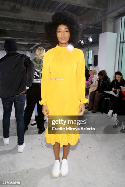 Actor Jessica Williams attends the Tibi front row during New York Fashion Week: The Shows at Pier 17 on February 11, 2018 in New York City.