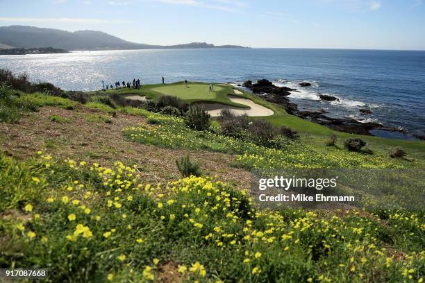 General view of the seventh green during the Final Round of the AT&T Pebble Beach Pro-Am at Pebble Beach Golf Links on February 11, 2018 in Pebble...