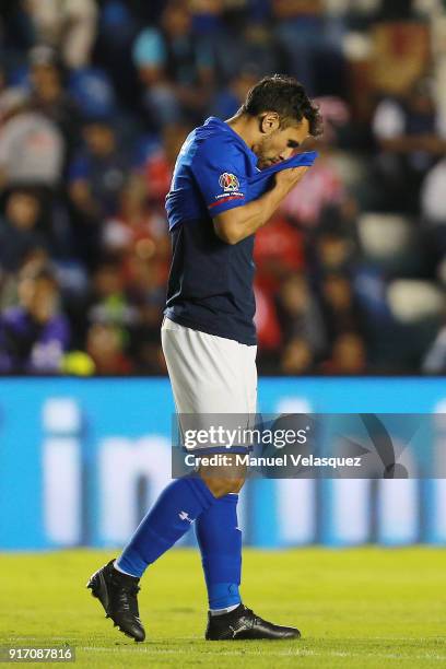 Walter Montoya of Cruz Azul reacts after missing a chance of goal during the 6th round match between Cruz Azul and Necaxa as part of the Torneo...