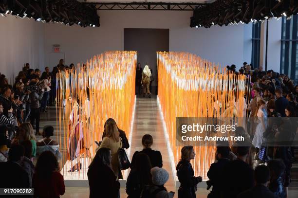 View of the atmosphere during Tanya Taylor presentation during New York Fashion Week: The Shows at Gallery II at Spring Studios on February 11, 2018...
