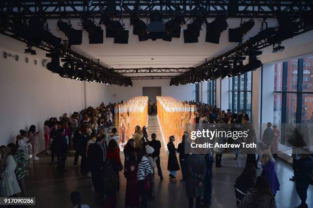 View of the atmosphere during Tanya Taylor presentation during New York Fashion Week: The Shows at Gallery II at Spring Studios on February 11, 2018...