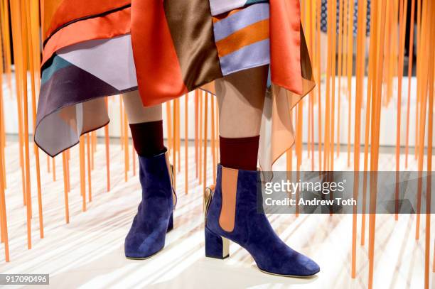 View of a shoe detail for Tanya Taylor presentation during New York Fashion Week: The Shows at Gallery II at Spring Studios on February 11, 2018 in...