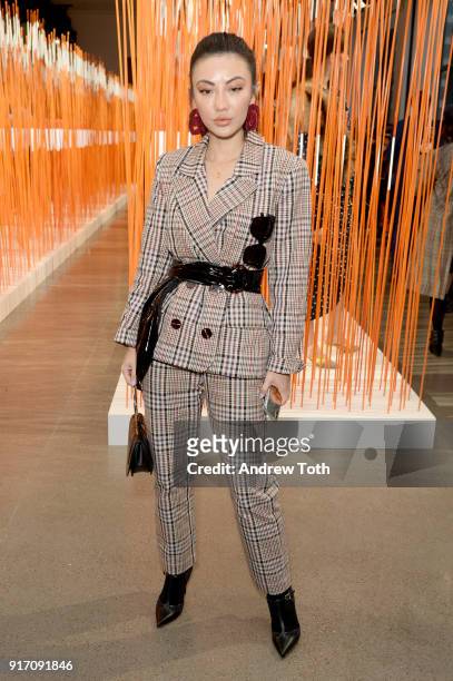 Jessica Wang attends Tanya Taylor presentation during New York Fashion Week: The Shows at Gallery II at Spring Studios on February 11, 2018 in New...