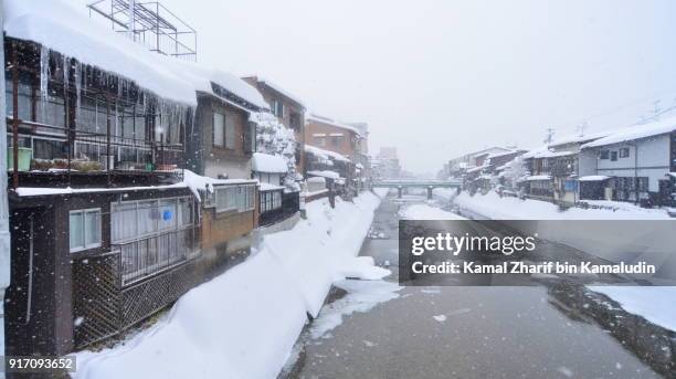 takayama snowy river - chilly bin stock pictures, royalty-free photos & images