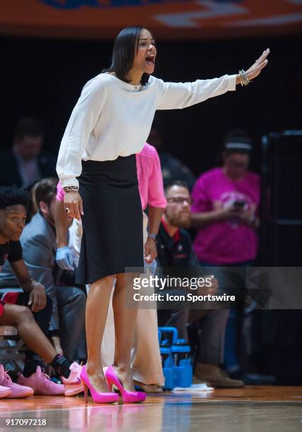 Georgia Bulldogs head coach Joni Taylor coaching during a game between the Georgia Bulldogs and Tennessee Lady Volunteers on February 11 at...