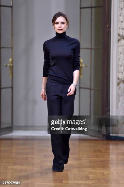 Fashion designer Victoria Beckham walks the runway finale at the Victoria Beckham Autumn Winter 2018 fashion show during New York Fashion Week on...