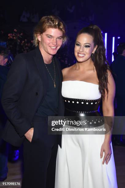 Models Jordan Barrett and Ashley Graham attends the Brandon Maxwell front row during New York Fashion Week: The Shows at Appel Room on February 11,...