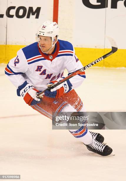 New York Rangers Center Peter Holland during a NHL game between the Winnipeg Jets and New York Rangers on February 11, 2018 at Bell MTS Centre in...