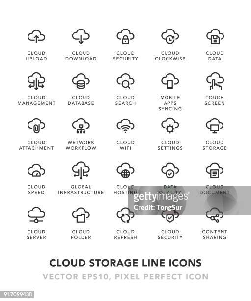 illustrazioni stock, clip art, cartoni animati e icone di tendenza di icone della linea di archiviazione cloud - hard drive