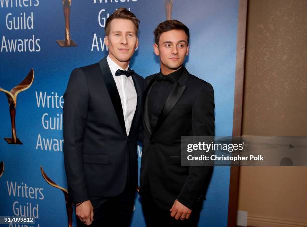 Writer Dustin Lance Black and diver Tom Daley attend the 2018 Writers Guild Awards L.A. Ceremony at The Beverly Hilton Hotel on February 11, 2018 in...