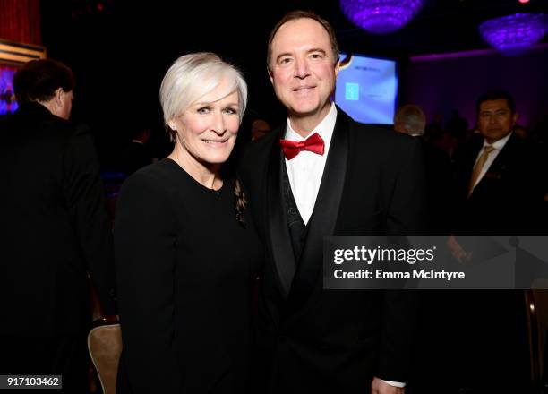 Glenn Close and U.S. Congressman Adam Schiff attend the 2018 Writers Guild Awards L.A. Ceremony at The Beverly Hilton Hotel on February 11, 2018 in...