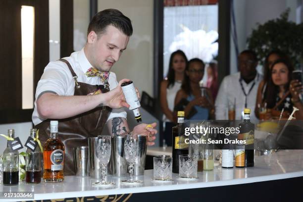 February 11: Bartender Alexander Kirles of the United States creates two original cocktails for judges using Angostura products during the Angostura...