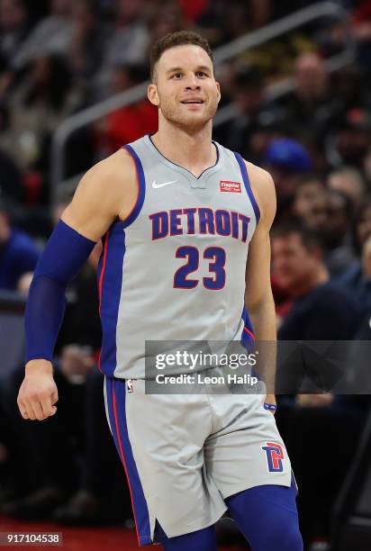 Blake Griffin of the Detroit Pistons looks to the sidelines during the third quarter of the game against the LA Clippers at Little Caesars Arena on...