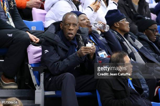 Issa Hayatou, honorary member of IOC attends the Figure Skating Team Event during the 2018 Winter Olympic Games at Gangneung Ice Arena on February...