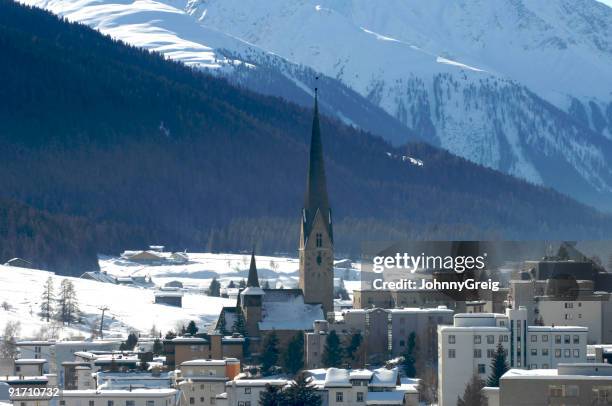 davos town view - davos switzerland stock pictures, royalty-free photos & images