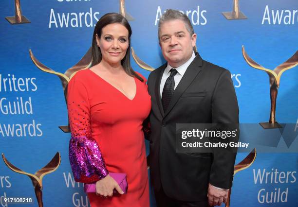 Actor Meredith Salenger and actor-comedian Patton Oswalt attend the 2018 Writers Guild Awards L.A. Ceremony at The Beverly Hilton Hotel on February...