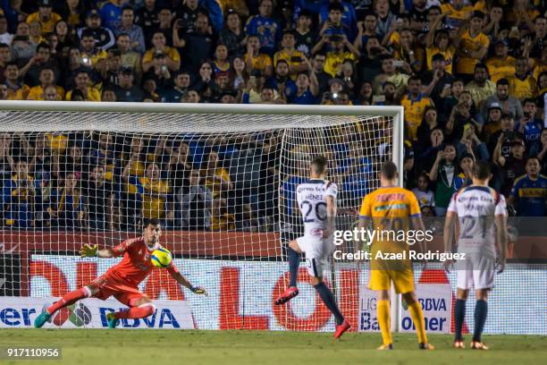 Jeremy Menez of America scores the equalizer via penalty during the 6th round match between Tigres UANL and America as part of the Torneo Clausura...