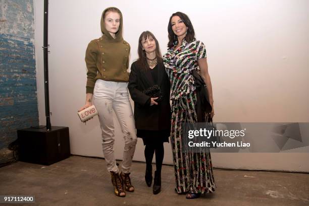 Christine Staub, Karen Erickson, and Danielle Staub attend the Angela Mitchell presentation during New York Fashion Week: The Shows on February 11,...