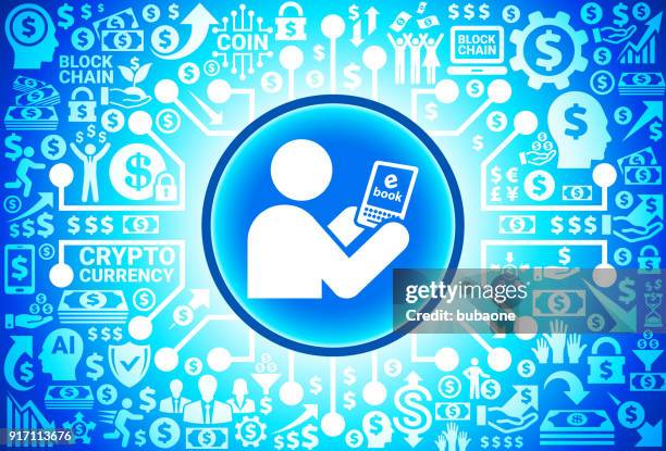 tablet icon on money and cryptocurrency background - man reading tablet stock illustrations