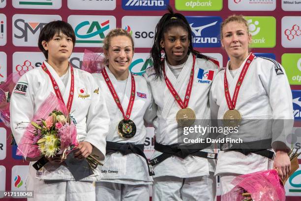 Under 70kg medallists L-R: Silver; Chizuru Arai of Japan, Gold; Sally Conway of Great Britain, Bronzes; Marie Eve Gahie of France and Kim Polling of...