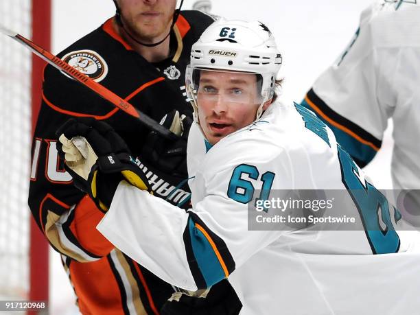 San Jose Sharks defenseman Justin Braun in action in the first period of a game against the Anaheim Ducks played on February 11, 2018 at the Honda...