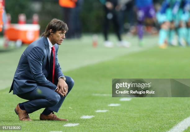 Matias Almeyda, coach of Chivas watches the game during the 6th round match between Chivas and Santos Laguna as part of the Torneo Clausura 2018 Liga...