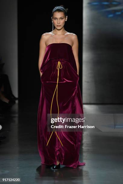 Bella Hadid walks the runway for Prabal Gurung during New York Fashion Week: The Shows at Gallery I at Spring Studios on February 11, 2018 in New...