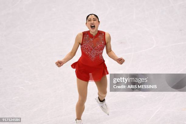 S Mirai Nagasu competes in the figure skating team event women's single skating free skating during the Pyeongchang 2018 Winter Olympic Games at the...