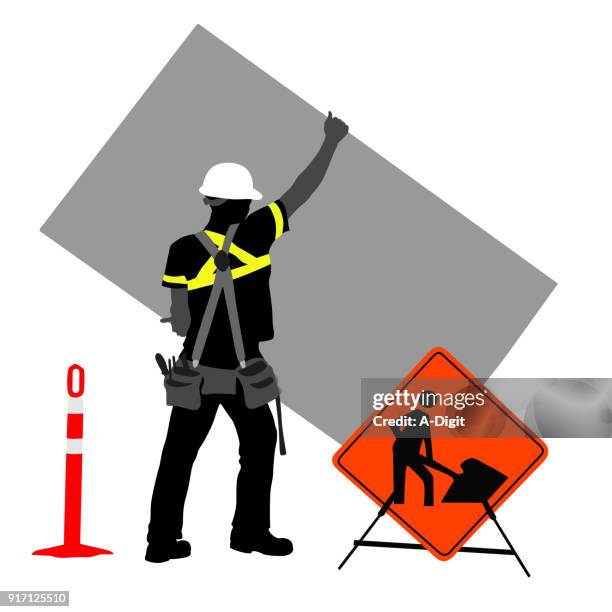 under construction street sign - monochrome yellow stock illustrations