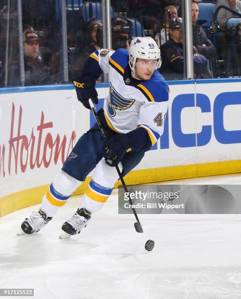 Ivan Barbashev of the St. Louis Blues skates during an NHL game against the Buffalo Sabres on February 3, 2018 at KeyBank Center in Buffalo, New York.