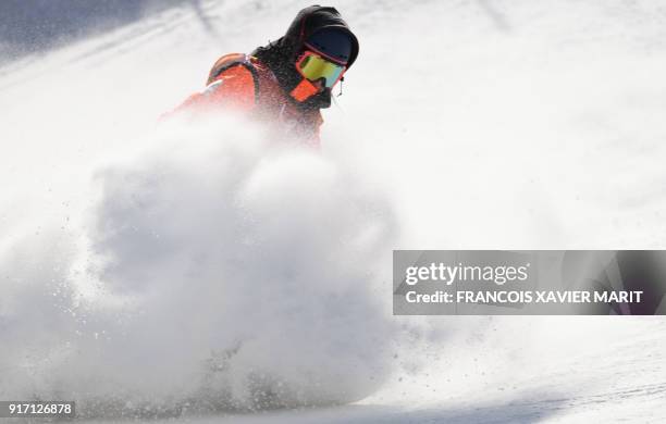 Netherlands' Cheryl Maas competes in a run of the women's snowboard slopestyle final event at the Phoenix Park during the Pyeongchang 2018 Winter...