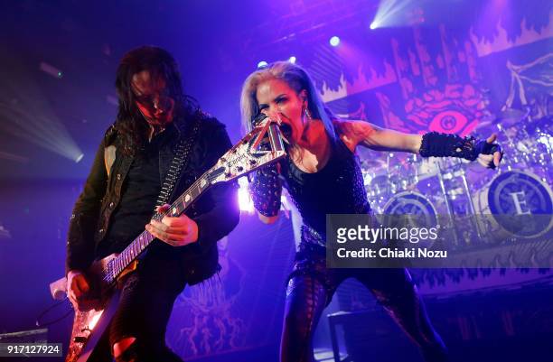 Michael Amott and Alissa White-Gluz of Arch Enemy perform live on stage at KOKO on February 11, 2018 in London, England.