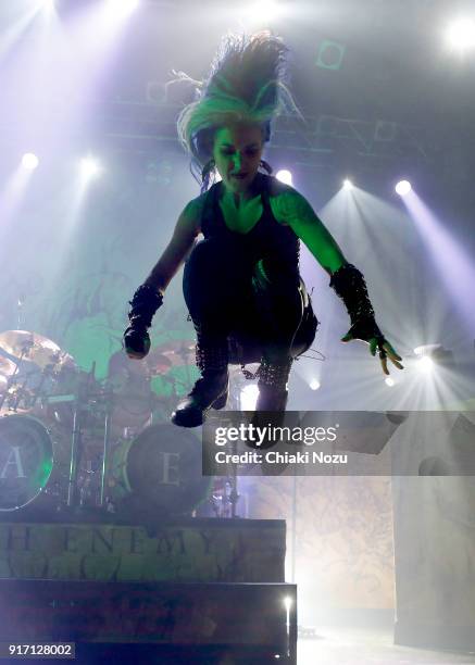 Alissa White-Gluz of Arch Enemy performs live on stage at KOKO on February 11, 2018 in London, England.