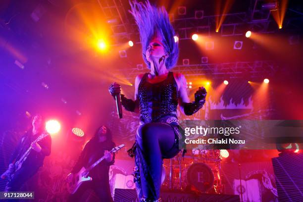 Alissa White-Gluz of Arch Enemy performs live on stage at KOKO on February 11, 2018 in London, England.
