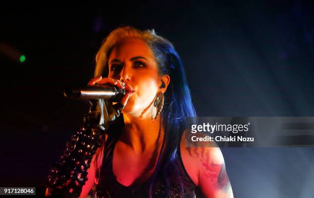 Alissa White-Gluz of Arch Enemy performs live on stage at KOKO on February 11, 2018 in London, England.