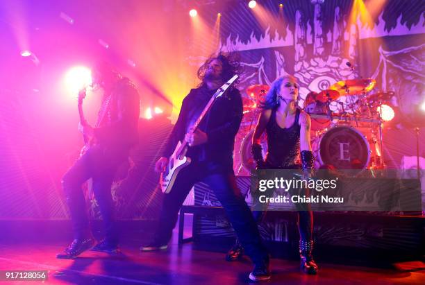 Michael Amott, Sharlee D'Angelo and Alissa White-Gluz of Arch Enemy perform live on stage at KOKO on February 11, 2018 in London, England.