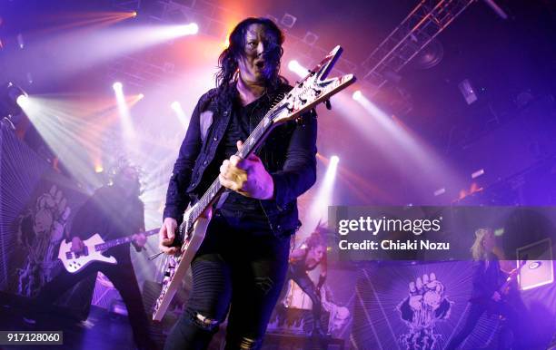 Sharlee D'Angelo, Michael Amott, Alissa White-Gluz and Jeff Loomis of Arch Enemy perform live on stage at KOKO on February 11, 2018 in London,...