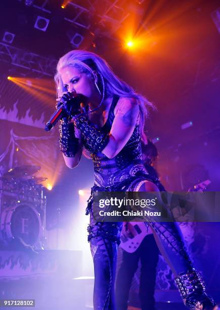 Alissa White-Gluz of Arch Enemy performs live on stage at KOKO on February 11, 2018 in London, England.