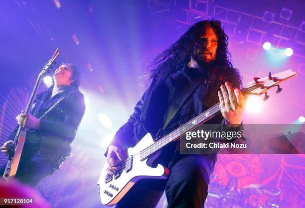 Michael Amott and Sharlee D'Angelo of Arch Enemy perform live on stage at KOKO on February 11, 2018 in London, England.