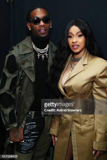 Recording artists Offset of the group Migos and Cardi B pose backstage for Prabal Gurung during New York Fashion Week: The Shows at Gallery I at...