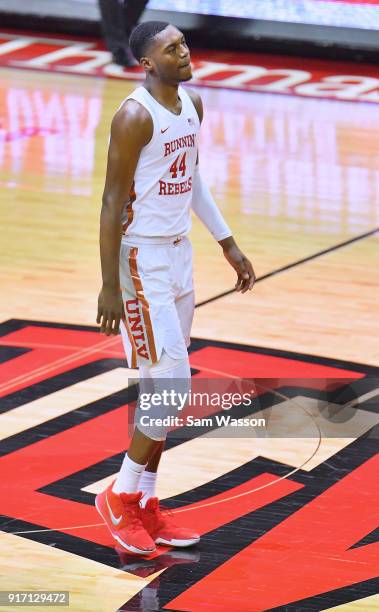 Brandon McCoy of the UNLV Rebels stands on the court during his team's game against the Wyoming Cowboys at the Thomas & Mack Center on February 10,...