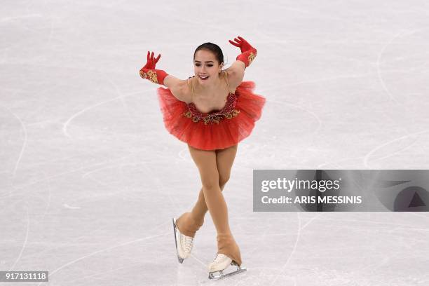 Russia's Alina Zagitova competes in the figure skating team event women's single skating free skating during the Pyeongchang 2018 Winter Olympic...
